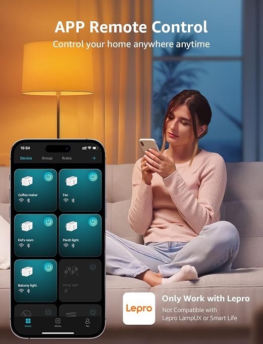 Lepro P1 Smart Plug Mini 15A, WiFi Outlet Plugs Compatible with Alexa & Google Assistant, Voice/APP Control, Timer & Group Controller, ETL & FCC Certified, 2.4GHz Only, 4-Pack