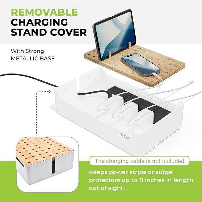 Prosumers Choice Bamboo Charging Station - Multi Charger Station Organizer - Desk Docking Station for Phones, Tablets, Laptop - Wooden Charging Station with Removable Dividers - Cables Not Included