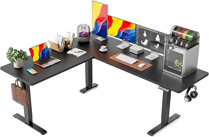 FEZIBO 75" x 63" L-Shaped Standing Desk - Adjustable Corner Desk L Shape, L-Shaped Adjustable Desk with Splice Board, L Shape Standing Desk, Black