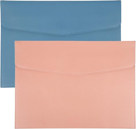 PATIKIL 2Pcs PU Leather A4 File Folder, Document Holder Envelope Waterproof Napa Texture Filing Organizer Portfolio Folder Case with Magnetic Snap Closure for Home Office, Light Blue, Pink
