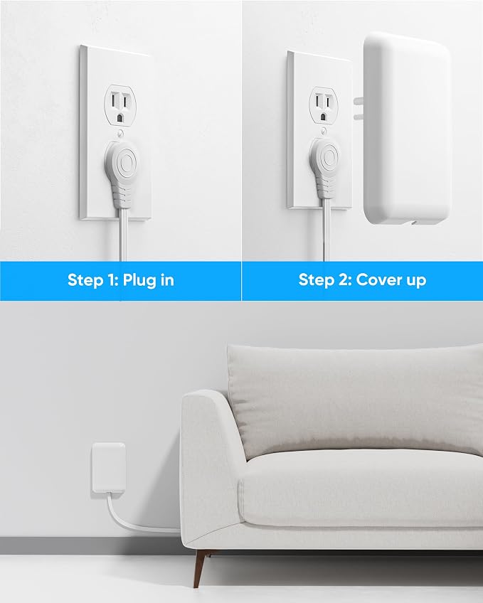 Olcorife Flat Extension Cord with Outlet Cover, Flat Plug Power Strip with 6 Outlets and 3 USB Ports, 5 FT Cord Hidden Outlet Extender for Tight Spaces, Pack of 2
