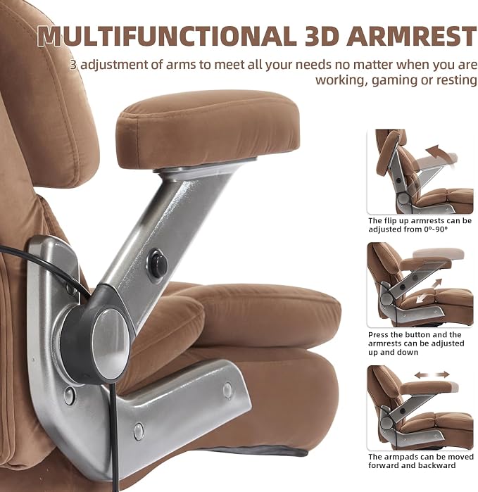 VUZI 700LBS Large Heavy Duty Office Chair with 3D Flip Arms, Big and Tall Plus Size Fabric Executive Desk Chairs, High Back Extra Wide Computer Chair with Adjustable Lumbar Support, Sturdy Metal Base