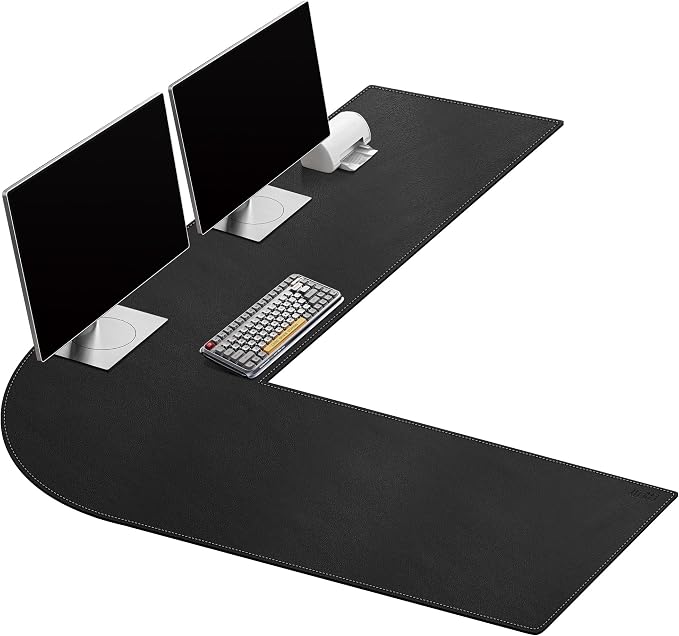 Cacoy 59" x 63" L Shaped Computer Desk Pad, PU Leather Desk Mat Protector, Waterproof Office Desk Pad Blotter, Extended Corner Desk Mouse Pad for Home and Office, Black