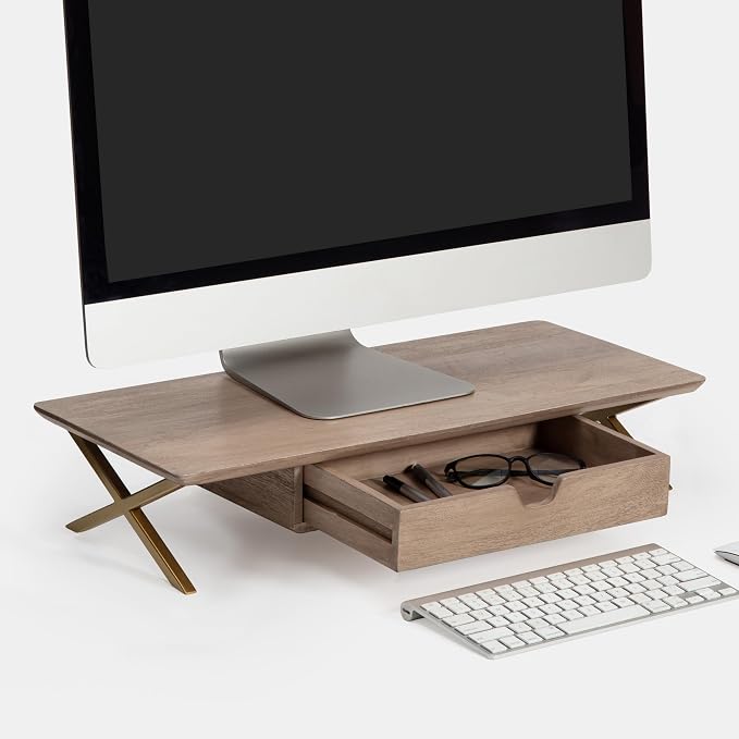 Anji Mountain Monitor Stand - Desktop Organizer & Laptop Riser, Ergonomic Monitor Riser, Space-Saving Monitor Stand for Desk, Durable Construction, Easy Assembly, Ideal for Home & Office,Biscotti