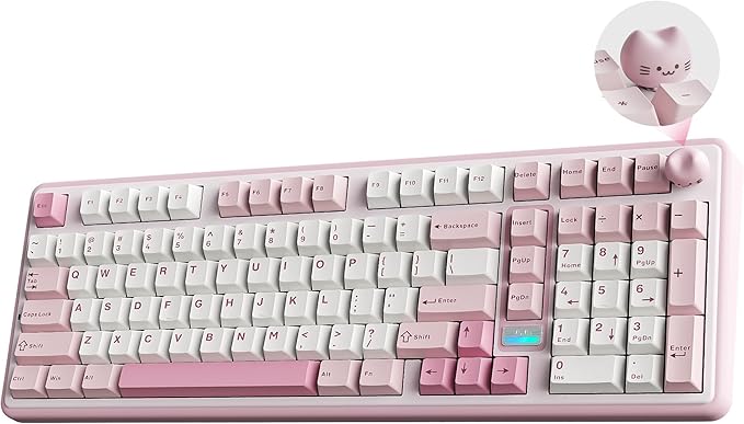 YUNZII B98 PRO QMK/VIA Wireless Mechanical Gaming Keyboard,96% Layout with Numpad and Cute Cat Knob, BT/2.4G/USB-C,Linear Switch Hot Swap Gasket,RGB for Win/Mac (Pink, Milk V2 Linear Switch)