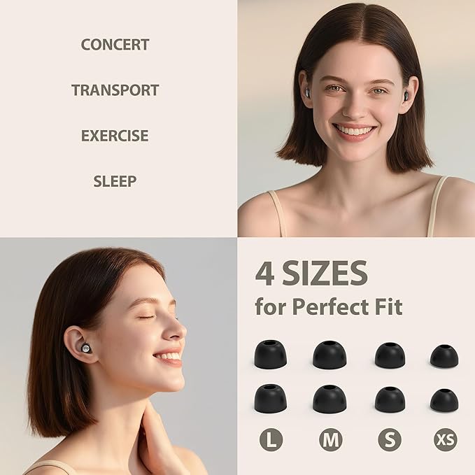 Hearing Protection Earplugs, Reusable Sleep Noise-Canceling Earplugs, Ideal for Concerts, Travel, Library, Sleep, and Deep Focus Work | 20-35dB Noise Reduction(Black)
