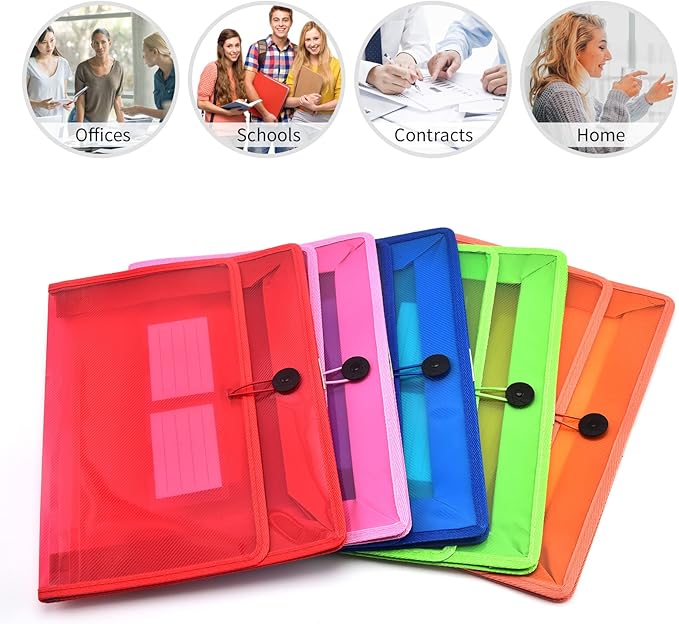 Expanding File Folder Document Organizer with Elastic Cord & Button Closure, Letter Size, 2.8" Expansion, Letter A4 Expandable File Folder for Home School Office Organization, 5 Pack