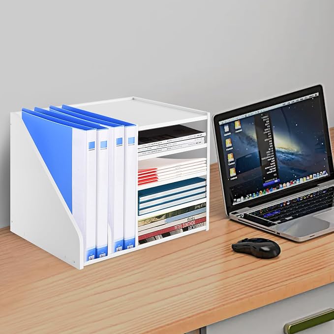 Desk Organizers and Accessories, File Organizer for Desk, 5-Tier Paper Letter Tray with File Holder, Desktop Organizer for Office Supplies, Office Desk Accessories (White)