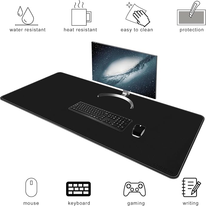 Chihein 59" x 24" 4XL PU Leather Desk Mat (Black/Gray), Huge Mouse Pad, Dual Sided Desk Pad Protector, Waterproof Writing Blotter for Gaming/Office/Home