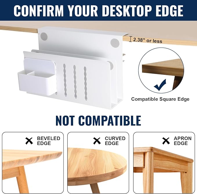 2 Tier Desk Side Storage Organizer, Under Desk Laptop Holder with Magnetic Pen Holder, No Drill Hanging Desks Caddy for Office & Home, Clamp On Desk Shelf for Tablet, Files, Accessories(White)