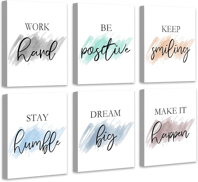 𝗗𝗿𝘀𝗼𝘂𝗺 Motivational Wall Decor Inspirational Office Wall Art Quotes Wall Art for Living Room Encouraging Canvas Posters for Office Bedroom Sayings for Wall Decor - 8” x10” x6 PCS (𝗙𝗿𝗮𝗺𝗲𝗱)