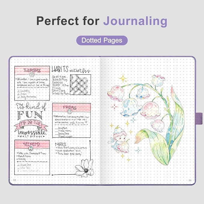 AHGXG Dotted Journal Notebook, 160 Numbered Pages, A5 Medium Size (5.7'' x 8.3''), 120 GSM Thick Paper, Leather Hardcover, for Journaling, Planning, Tracking (Light Purple)