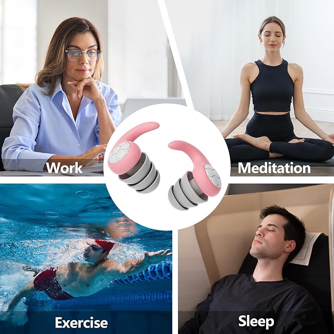 Noise Cancelling Ear Plugs for Sleeping - Pink Comfortable Reusable Silicone Earplugs for Sleep 24dB Noise Reduction Snoring and Studying Travel Concerts Hearing Protection with 3Tips and Storage Box