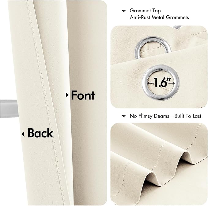 MIULEE Blackout Curtains for Bedroom Living Room 2 Panels, Thermal Insulated Room Darkening Drapes Grommet Noise Reducing Light Blocking Window Treatments 45 Inches Long 40x45 Inch Birch