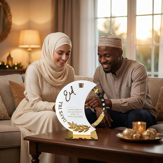 Ramadan Countdown Calendar - Elegant Acrylic Circle with 30 Day Flips, Eid Mubarak Home Table Decor, Islamic Festival Gift & Celebration Reminder for Family (Countdown Calendar-White)