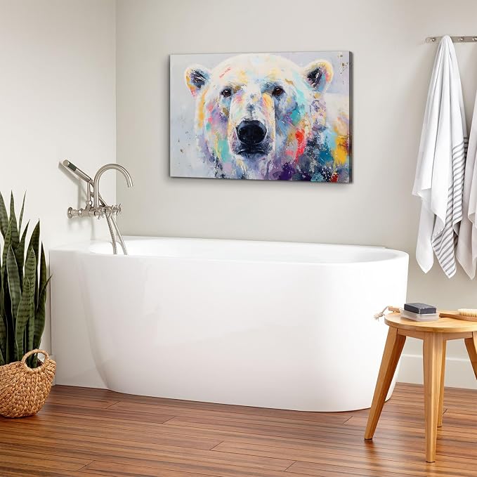 Abstract Bear Wall Art Watercolor Banksy Pop Art Wall Decor Funny Bears Canvas Painting Modern Graffiti Wildlife Portrait Prints Framed Posters Artwork Modern Bathroom Living Room Decoration 24x36"