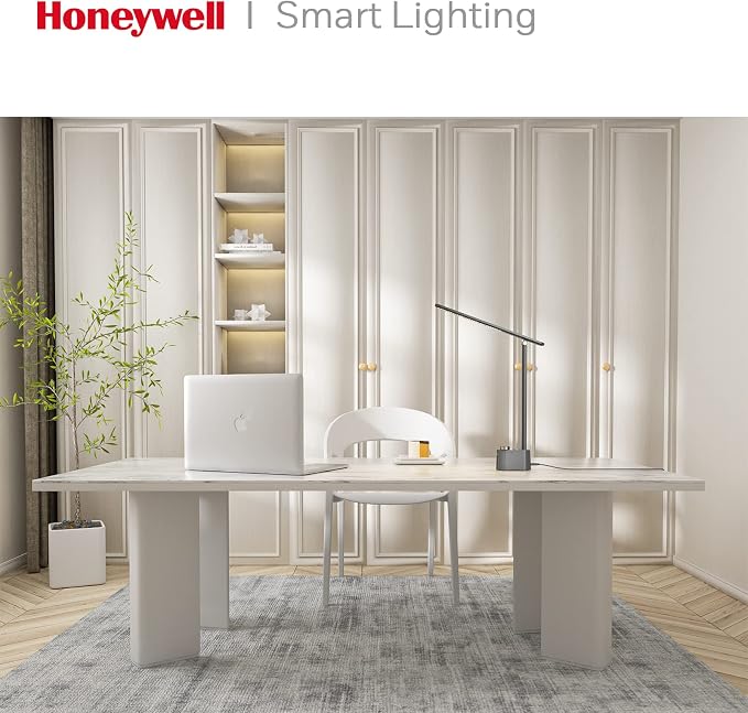 Honeywell LED Desk Lamp-Upgraded H01 Desk Lamps for Home Office with USB A+C Charging Ports,Stepless Dimmable Eye Caring Foldable Desk Light for Bedroom Bedside College Dorm(Grey)