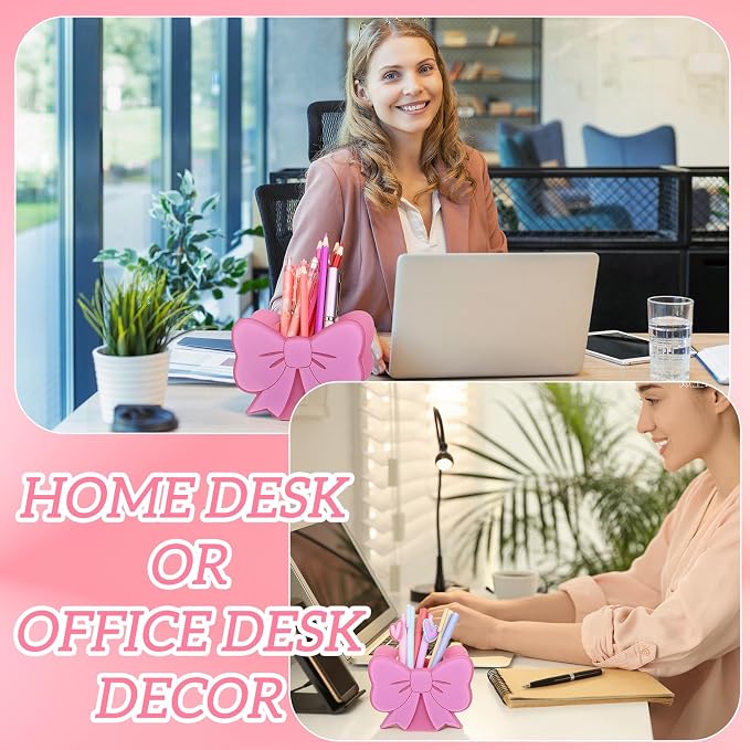 2 Sets Pink Pen Holder Pink Bow Pencil Holder Cute Desktop Pen Cup Makeup Brush Container Coquette Pinks Bow Desk Organizer-Assemble Acrylic Pen Holders Creative Stationery Storage Back to School Gift