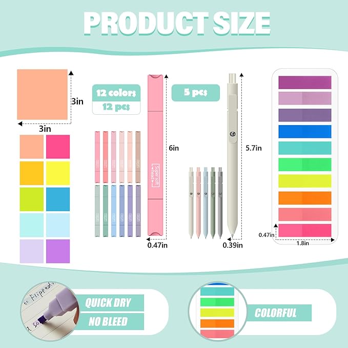 Jutom 38 Pcs Bible Journaling Study Kit for Women, Book Annotation Supplies with Highlighters Pens, Tabs, Sticky Notes, Markers for Christian Office Bible Study Supplies(Rainbow,Square)