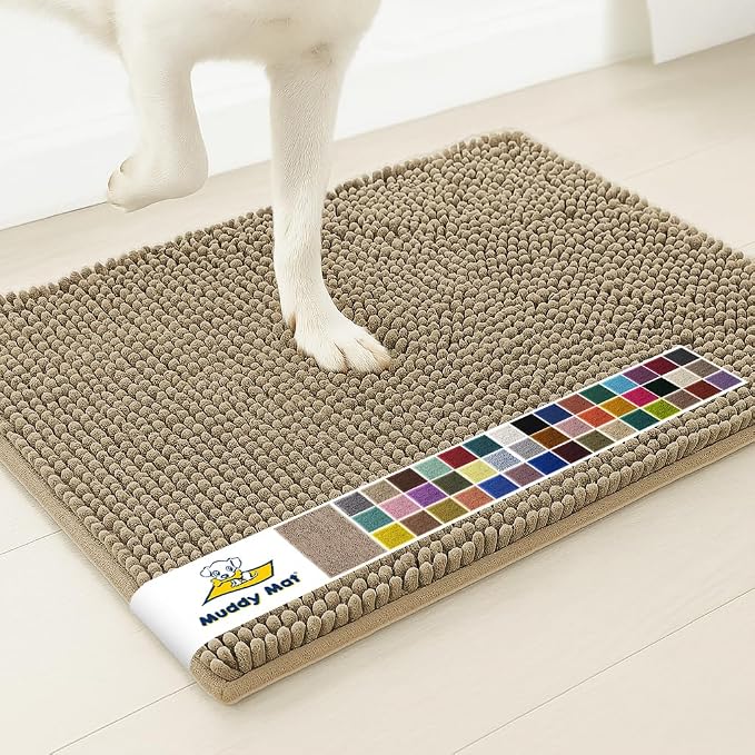 Muddy Mat® | Super Absorbent Door Mat Indoor, Microfiber Quick Dry Chenille Entryway Rug, Non-Slip Front Door Mat, Indoor Mats for Entryway, Machine Washable Pet Rug, Taupe 20" x 48"