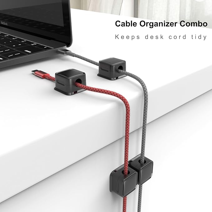 Smofish Magnetic Cable Clips, 6 Pack 10-Slot Cord Organizer, Strong Phone Charging Cable Holder Clips, Wire Charger Keeper for Desk, Nightstand, Kitchen Appliances, Office Supplies (Black)