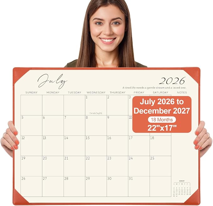 Gannyfer Large Desk Calendar 2026-2027 with Desktop Mat, Simplified 22" x 17" Desktop Pad Calendar, 18 Month Table Calendar from Jul 2026 to Dec 2027 (Orange Color)
