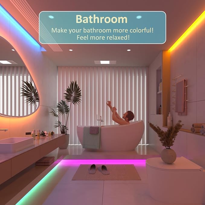 PAUTIX RGB COB LED Strip Light IP65 Waterproof,UL Listed 24V Color Changing Flexible Tape Lights 16.4ft/5m Multicolor,for TV,Bedroom,Bathroom,Party DIY Decoration(Adapter&Controller Not Included)