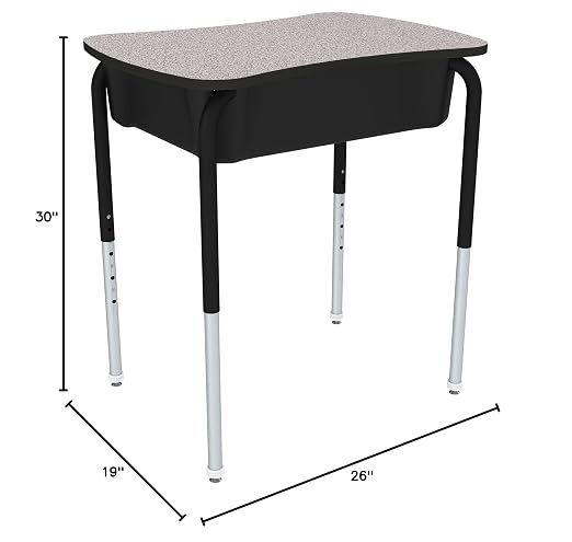 Bow Tie Adjustable Height Open Front Desk with Laminate Top - Gray Nebula Top, Black Book Box, Black Frame (2-Pack)