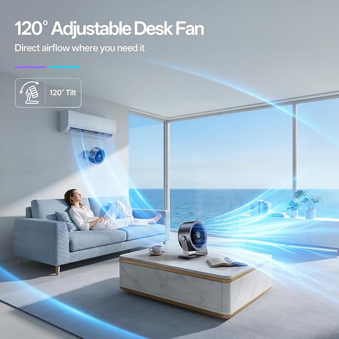 USB Desk Fan for Bedroom: 100 Speeds Digital Display Quiet Portable Fan with Turbo Airflow, 120° Rotating Small Rechargeable Battery Desktop & Wall-Mounted Fans for Bedroom Home Office (Black)