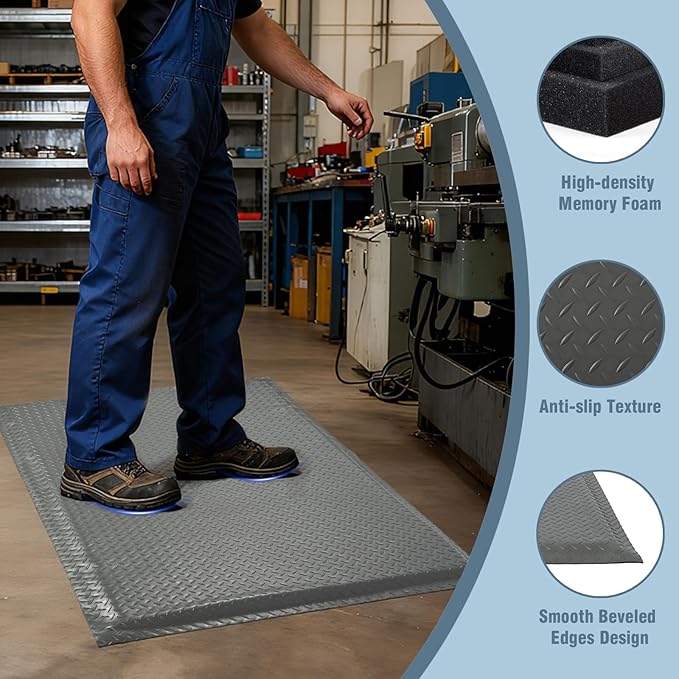 Anti Fatigue Mats Industrial 3' x 7' 15/16" Thick Ergonomic Standing Mat Commercial Kitchen Mat Heavy Duty Diamond Plate Shop Floor Mat Helps Relieve Back and Leg Soreness