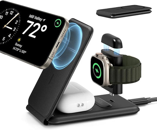 ESR 3 in 1 Charger for Magsafe, Travel Charger Stand for Magsafe, Made for Apple Watch Certified, Foldable Charging Station Compatible with iPhone 17/16/15/14/13/12, AirPods Pro, Black