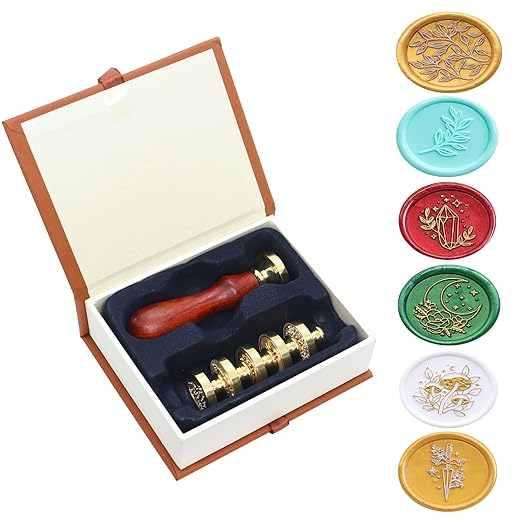 SWANGSA Wax Seal Stamp Set, Vintage 6 Pcs Flower Plant Pattern Sealing Wax Stamp Heads and 1 Wooden Handle for Wedding Greeting Cards Gift (Botanical Set)