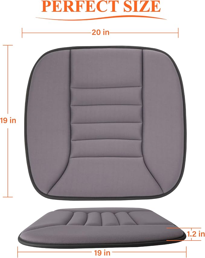 kingphenix Memory Foam Car Seat Cushion for Driver and Office Chair Comfort | 1.2-Inch-Thick Memory Foam Seat Pad, Breathable Fabric, Non-Slip Silicone Bottom for Long Drives and Office Use, Dark Grey
