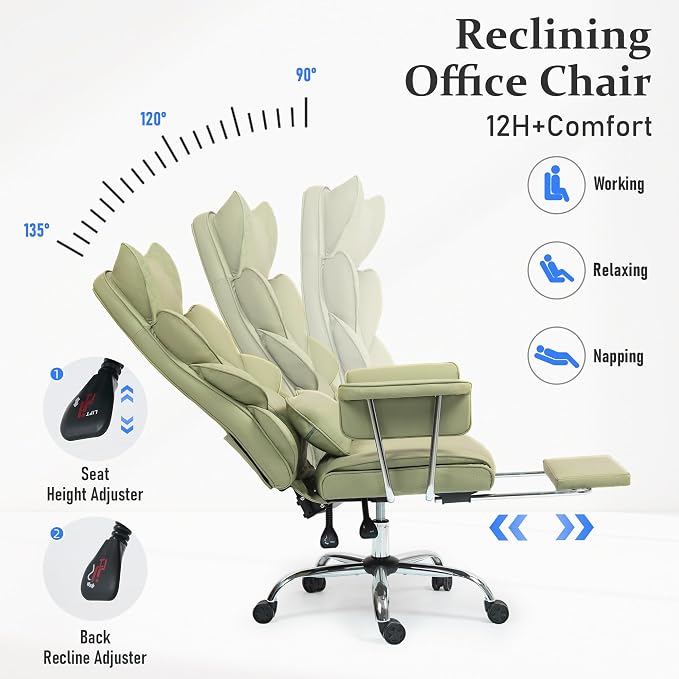 DYHOME 500 Lbs Kneading Massage Office Chair with Foot Rest Reclining Green | Ergonomic Computer Chair, High Back Thick Cushion, Big & Tall, Comfy Leather, Heavy Duty Home Executive