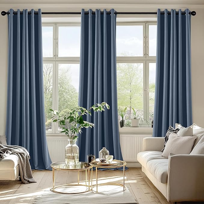 MIULEE Blackout Curtains for Bedroom Living Room 2 Panels, Thermal Insulated Room Darkening Drapes Grommet Noise Reducing Light Blocking Window Treatments 90 Inches Long 40x90 Inch Stone Blue