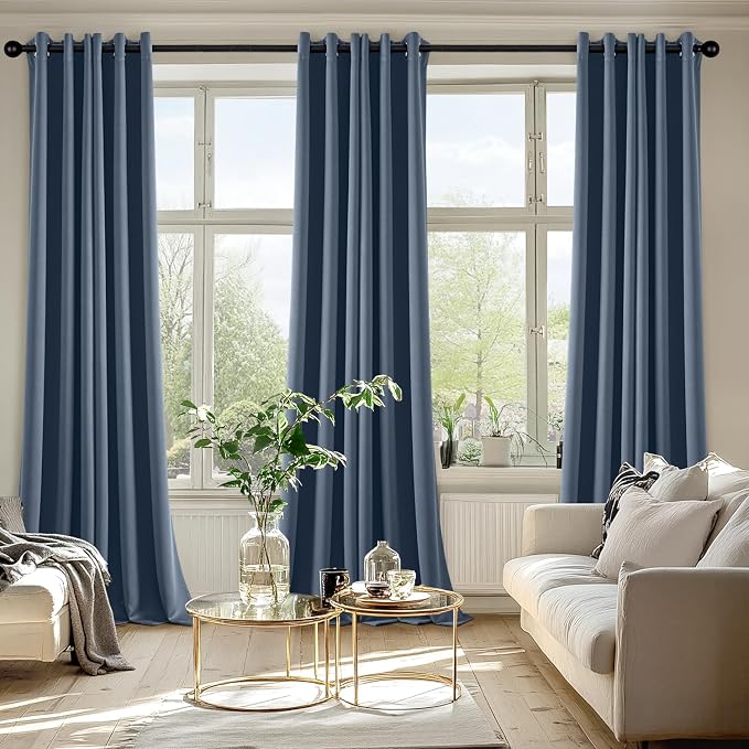 MIULEE Blackout Curtains for Bedroom Living Room 2 Panels, Thermal Insulated Room Darkening Drapes Grommet Noise Reducing Light Blocking Window Treatments 96 Inches Long 40x96 Inch Stone Blue