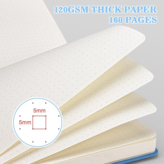 OMEYA Bullet Dotted Journal Notebook 4 Pack: 160 Pages Per Pack, A5 Medium Size(5.75" × 8.38"), 120 GSM Thick Paper, Leather Dotted Notebook, Hardcover Dot Grid Notebook, Dot Journal for Wrting, Gift