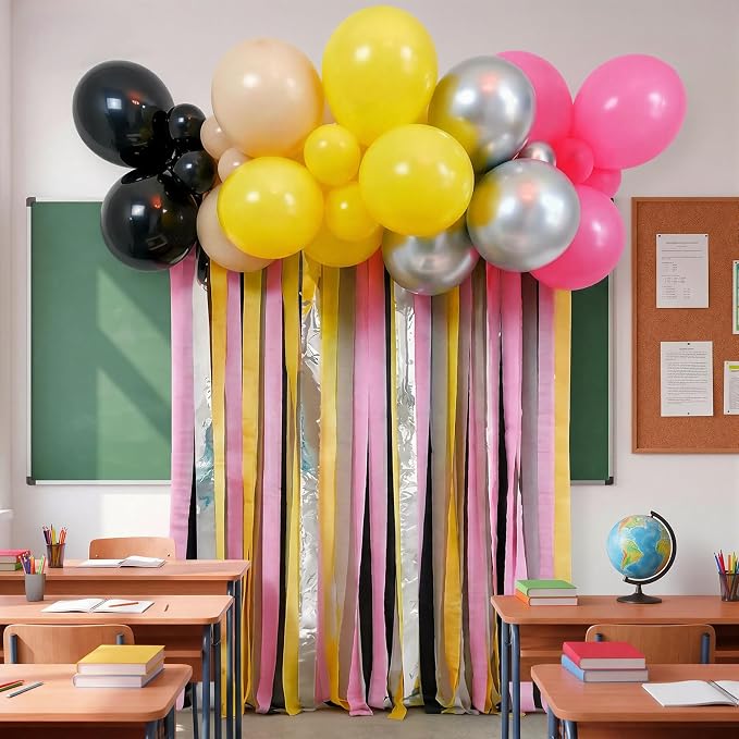 Eaasty 58 Set Pencil Balloon Arch Fringe Backdrop Back to School Party Decorations Balloon Fringe Arch Kit Pencil Theme Photo Backdrops Props Booth for Classroom Welcome Back to School Party Supplies