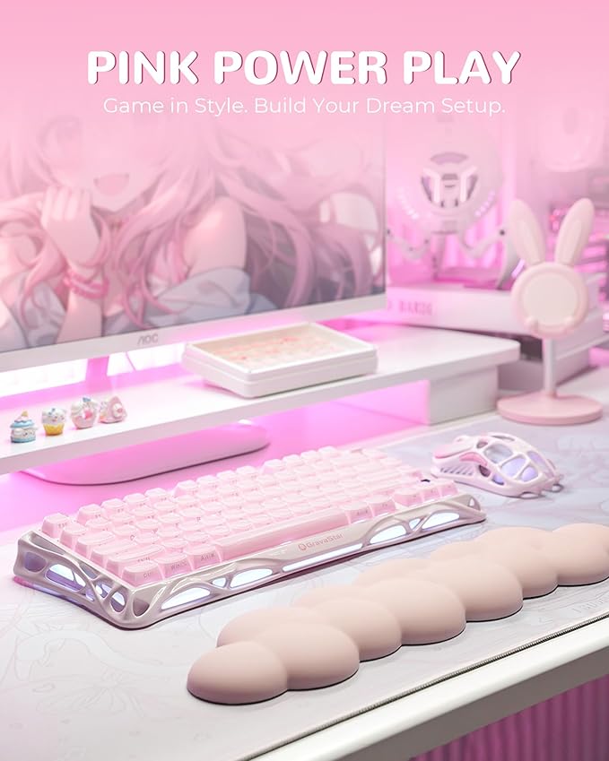 GravaStar Mercury K1 75% Pink Wireless Keyboard, Aluminum Alloy Exoskeleton Design Mechanical Gaming Keyboard, Gasket Hot-Swap Socket, Linear Switches, RGB Backlit【Sakura Pink】