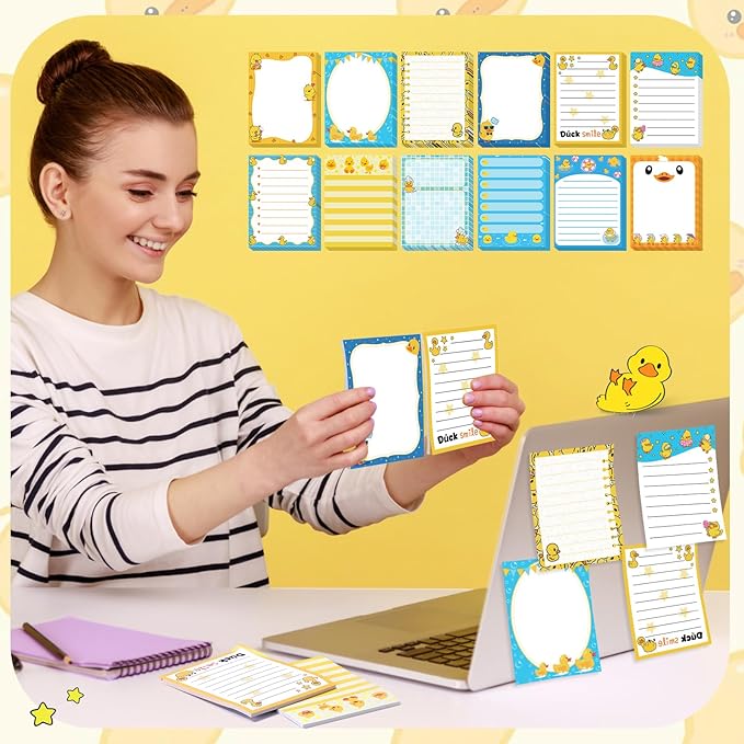 12 Pcs Duck Lovers Sticky Notes Yellow Ducks Self Stick Note Pads Cartoon Animal Writing Memo Pad Office Party Favors Supplies for Home Party Decorations Christmas Small Gifts