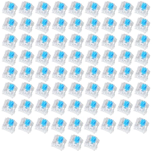 72 Pieces Blue Mechanical Keyboard Switches, 3 Pin Pre-Lubricated Clicky Key Switches, Dustproof and Waterproof Keyboard Accessories for Mechanical Gaming Keyboard