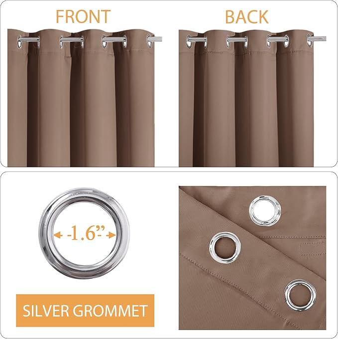 RYB HOME Noise Cancelling Curtains - 3 Layers Blackout Curtains Privacy Window Treatment Thermal Insulated Room Divider Drapes for Studio Bedroom Laundry Room, 52 x 84 inches, Mocha, 2 Pcs
