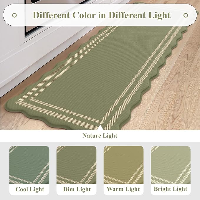 KIMODE Anti Fatigue Mats for Kitchen Floor,Farmhouse Kitchen Rugs Sets of 2 | 17"x47"+17"x29" Cushioned Kitchen Floor Mat Non Skid, Memory Foam Kitchen Mat for Laundry Office Sink Desk Dorm Olive Green