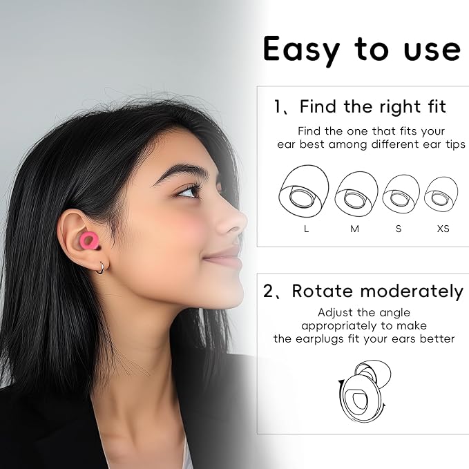 Noise Canceling Earplugs for Sleep and Concentration– New Flexible Earplugs for Better Attenuation–2 Pair Reusable –Deal for Side Sleepers &Noise Sensitive Person – 27dB Noise Cancellation–Dark Pink