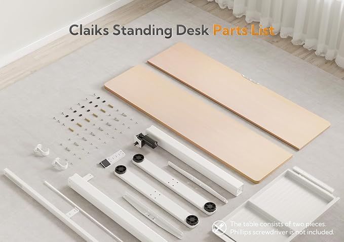 Claiks Electric Standing Desk with Drawers 48 x 24 Inch Natural | Sturdy steel frame supports 176 Lbs, Waterproof desktop with wire holes, 25.6 x 11.8 Inch plastic drawer fits 14 Inch laptop