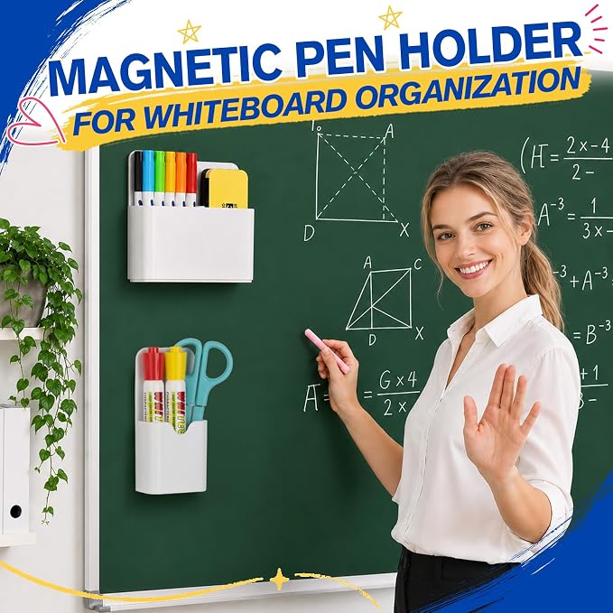Grtard Magnetic Pen Holder, 4 Pack Magnetic Marker Holder for Whiteboard, Magnetic Dry Erase Marker Holder, Magnetic Pen Holder for Refrigerator, Magnetic Pencil Holder, Magnet Locker Organizer