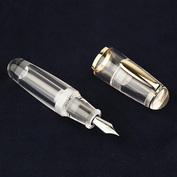 Lanxivi Majohn Q1 Mini Fountain Pen Medium Nib Transparent Eyedropper Filling, Short Resin Pocket Pen Large Capacity