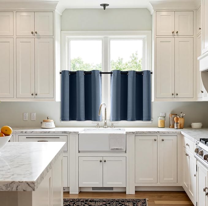 MIULEE Blackout Curtains for Bedroom Living Room 2 Panels, Thermal Insulated Room Darkening Drapes Grommet Noise Reducing Light Blocking Window Treatments 36 Inches Long 40x36 Inch Stone Blue