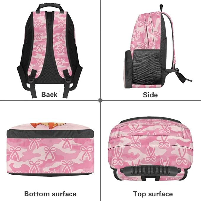 Duck Hunter Girls School Backpack Set 4 PCS, 17 Inch Pink Bow Camo Bookbag with Insulated Lunch Bag for Kids Ages 6-8 Elementary Back to School Supplies