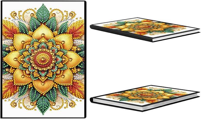 FRANDEK Diamond Art Painting Notebook Kit, Yellow Mandala A5 DIY Journal with 50 Blank Pages, Crystal Rhinestone Cover with Waterproof Canvas, Beginner Craft Set with Full Tools for Adults